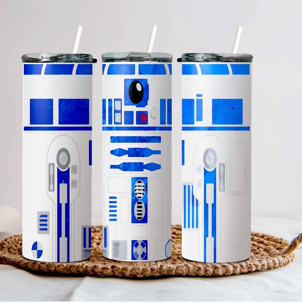 Star Wars, R2D2 inspired stainless steel tumbler with lid and straw.